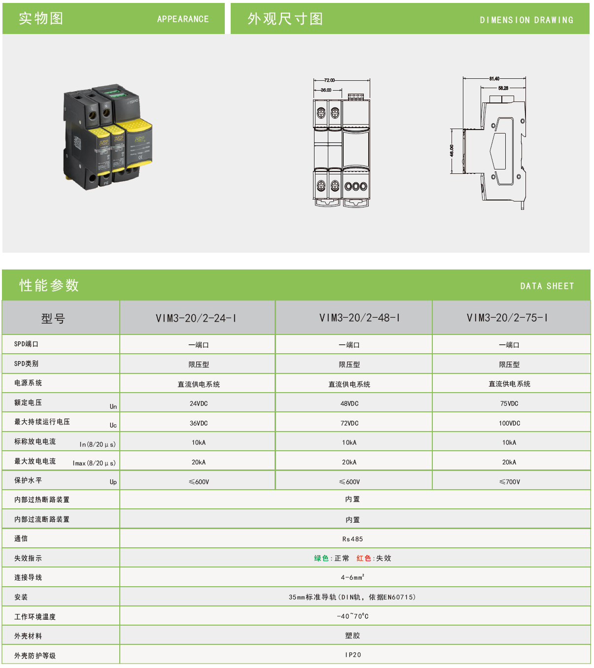 VIM3-20/2-48-I雷迅智能型直流電涌保護器：高效防