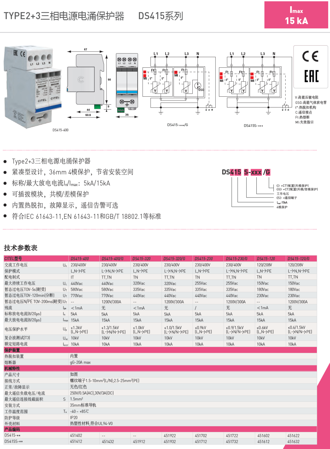DS415S-230/G CITEL西岱爾電涌保護(hù)器：高可靠能源