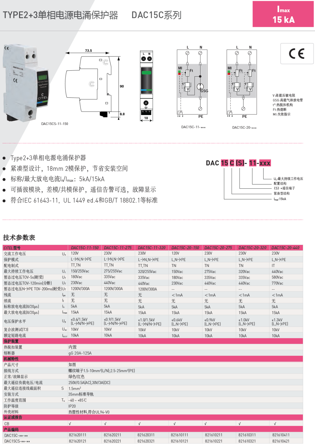 DAC15CS-20-275 CITEL西岱爾電涌保護(hù)器：高效能緊