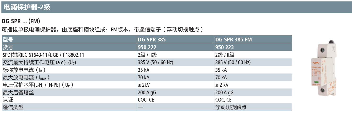 DG SPR 385 FM DEHN單極可插拔式電涌保護(hù)器：高效能電涌防護(hù)解決方案