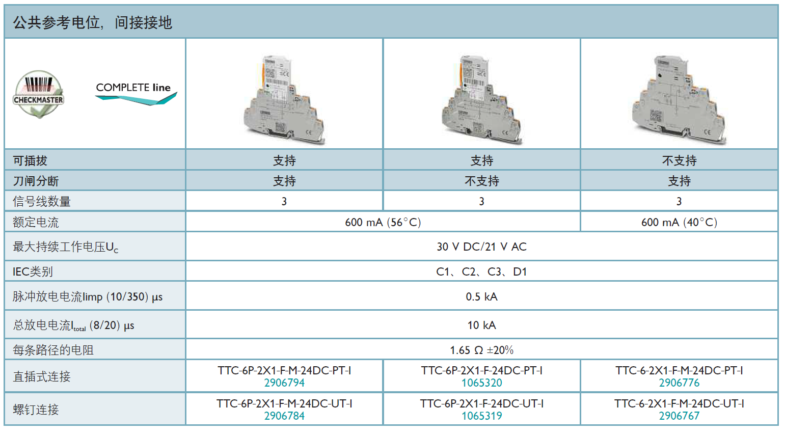TTC-6P-2X1-F-M-24DC-UT-I(2906784)，TTC-6P-2X1-F-M-24DC-PT-I(2906794)，TTC-6P-2X1-F-24DC-UT-I(1065319)，TTC-6P-2X1-F-24DC-PT-I(1065320)，TTC-6-2X1-F-M-24DC-UT-I(2906767)，TTC-6-2X1-F-M-24DC-PT-I(2906776)