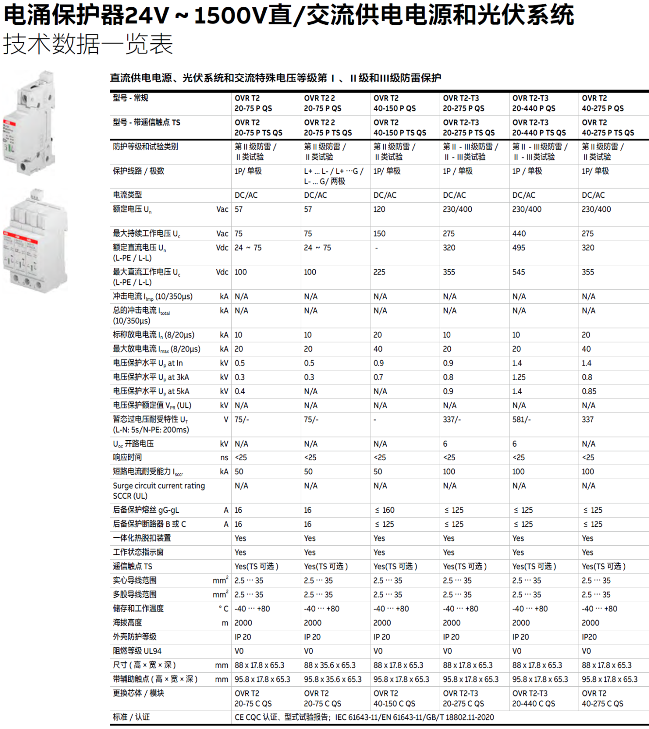 OVR PV T2 40-1500 P TS ABB電涌保護器：光伏系統(tǒng)