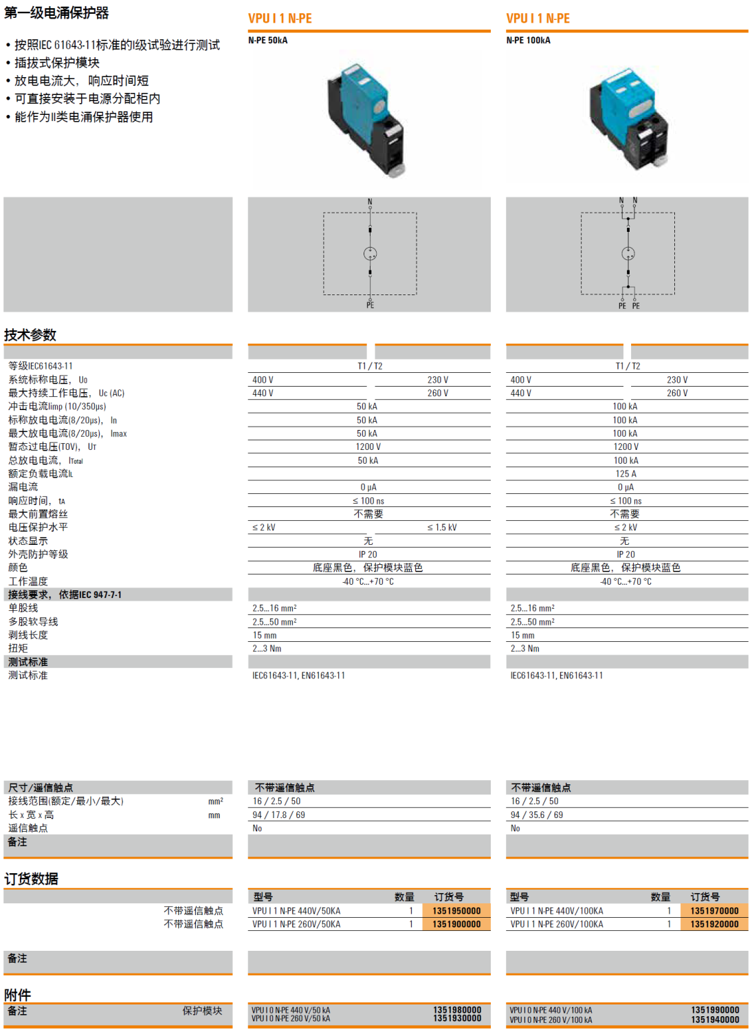VPU I 1 N-PE 440V/100KA 魏德米勒電涌保護(hù)器：工業(yè)場(chǎng)景下的高效防護(hù)解決方案