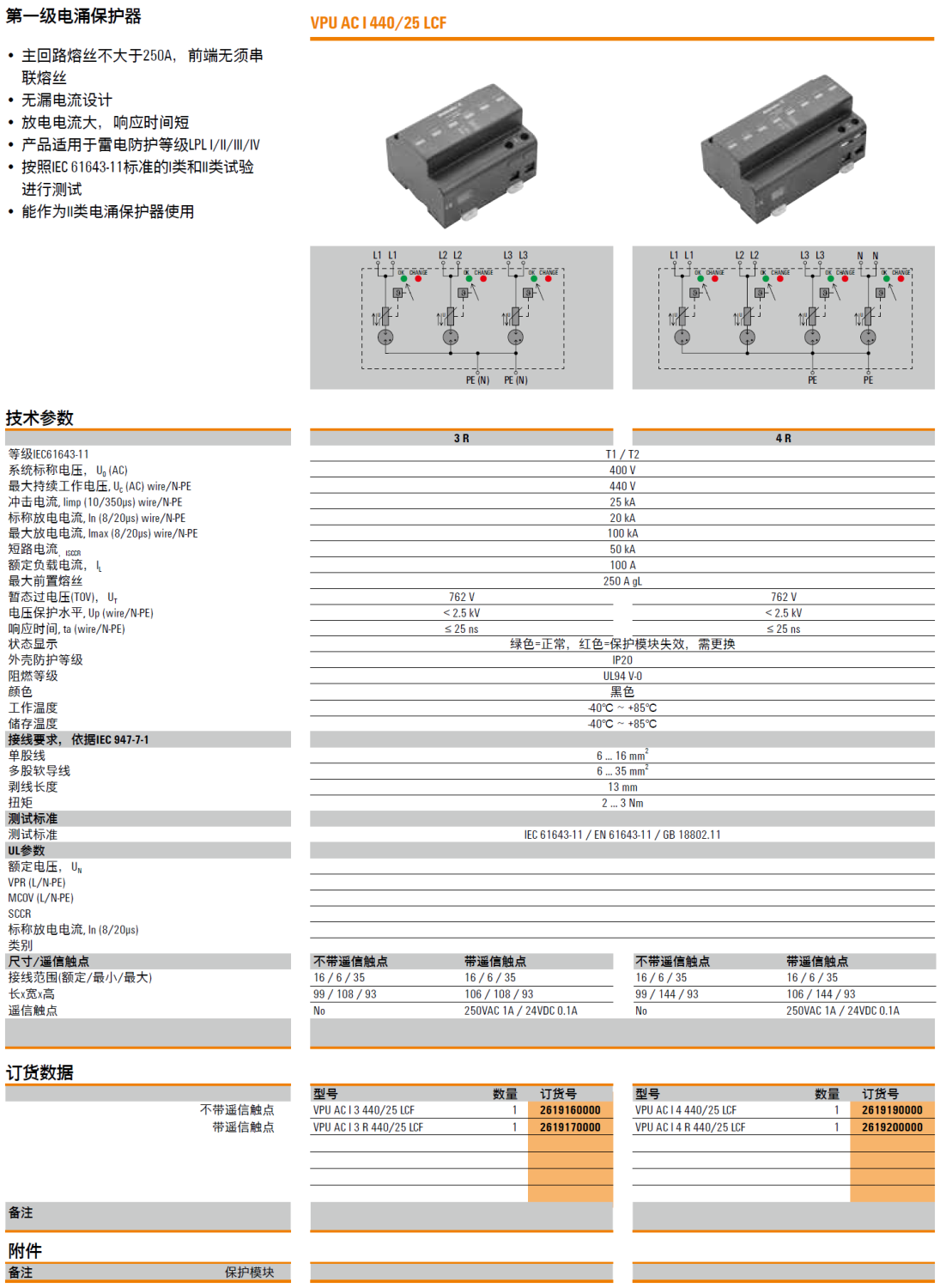 VPU AC I 3 440/25 LCF(2619160000)，VPU AC I 3 R 440/25 LCF(2619170000)，VPU AC I 4 440/25 LCF(2619190000)，VPU AC I 4 R 440/25 LCF(2619200000)