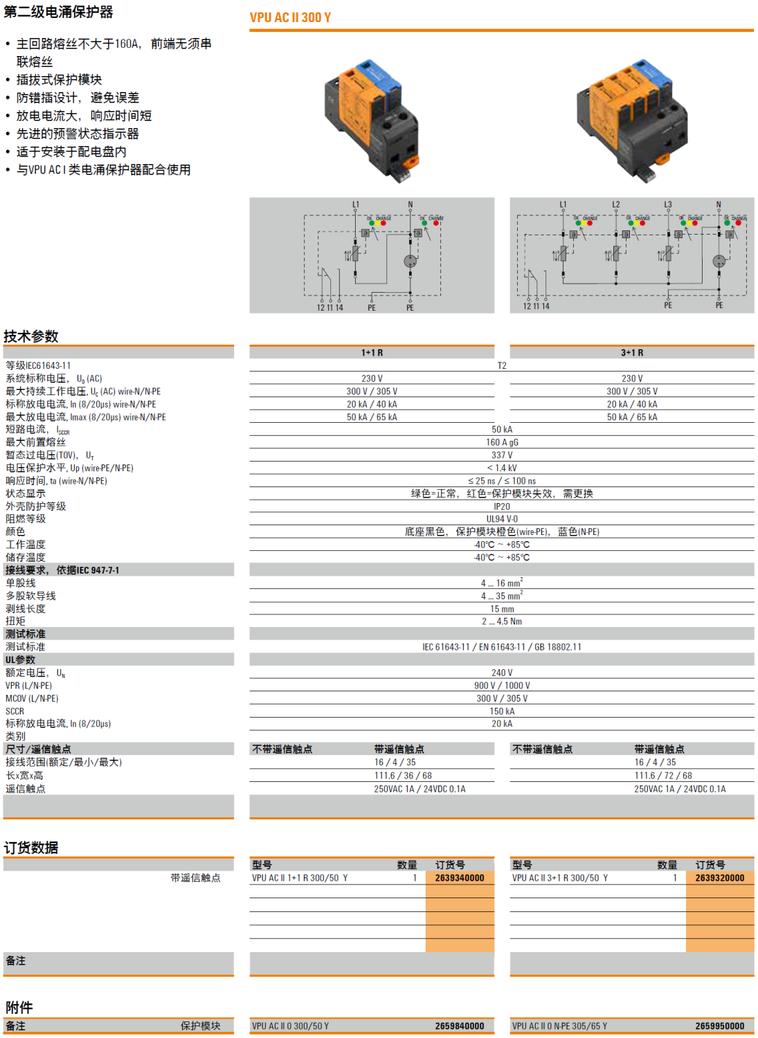 VPU AC II 1+1 R 300/50 Y(2639340000)，VPU AC II 0 300/50 Y(2659840000)，VPU AC II 3+1 R 300/50 Y(2639320000)，VPU AC II 0 N-PE 305/65 Y(2659950000)