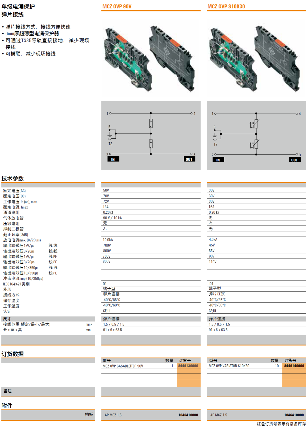 MCZ OVP GASABLEITER 90V(8449130000)，MCZ OVP VARISTOR S10K30(8449140000)，AP MCZ 1.5(1046410000)